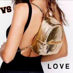Victoria's Secret Gold Sparkly Mini Backpack with LOVE charm